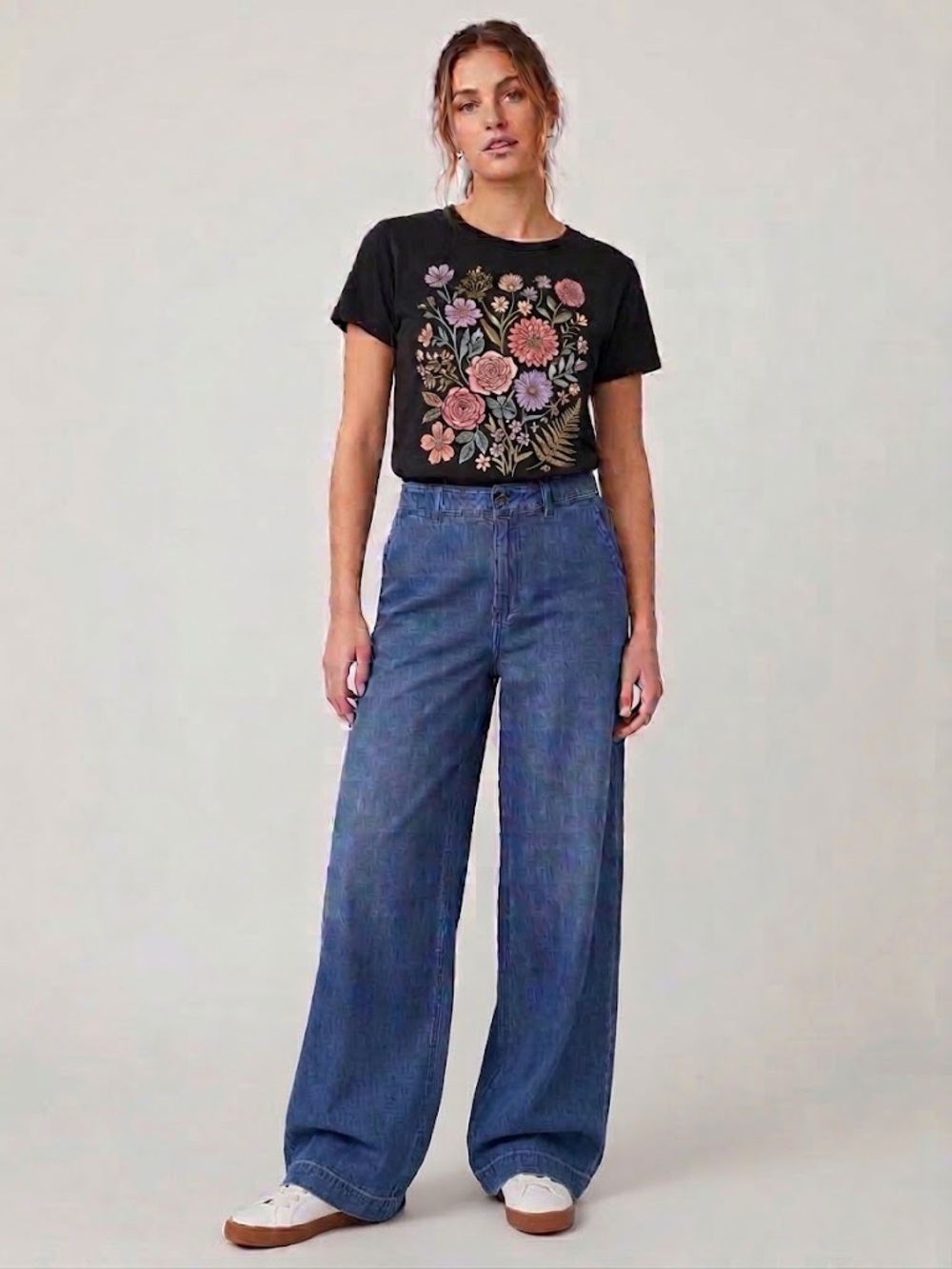 Rewash High Rise Elastic Waist Wide Leg Denim Pants Medium Blue Lyocell size 27